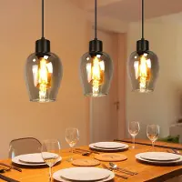 ZMH Hängelampe Schwarz 3-flammige Pendelleuchte Rauchglas Vintage Hängeleuchte für Esstisch E27 Küchenlampe Retro für Esszimmer Hotel Treppe Wohnzimme