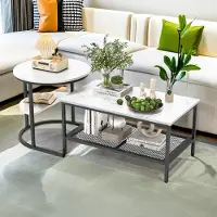 UnboxG Modern Couchtisch 2er Set, Satztische, wasserdichte Metallhalterung und Marmormuster, für Wohnzimmer, Balkon, Büro