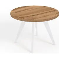 Dekori.Interiors Runder ausziehbarer Esstisch Weiß LORA 90/140 cm, Eiche Wotan mit Buchenholzgestell – Skandi, Loft