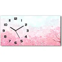 Tulup Wanduhr aus Glas – 60x30 cm - Glasbild - Glasuhr - Gehärtetes Glas - schwarze-zeiger - Kirschblüten