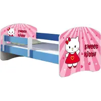 ACMA Jugendbett Kinderbett Junior-Bett Komplett-Set mit Matratze Lattenrost und Rausfallschutz Blau 15 Sweet Kitty 180x80