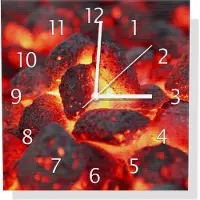 Wallario Design Wanduhr Glühende Kohlen im Kamin aus Aluverbund, Größe 30 x 30 cm