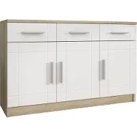 Masseno Kommode PERUGIA 103 cm Sideboard mit 3 Schubladen und 3 Türen für Wohnzimmer Schlafzimmer Modern 103x37x70 cm Sonoma Eiche / Weiß