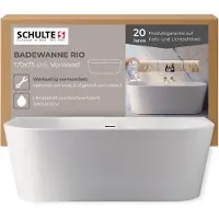Schulte Badewanne 180x80 cm Komplettset mit vormontierter Schürze, Fußgestell und Ab- und Überlauf, Freistehende Badewanne Rio weiß Acryl