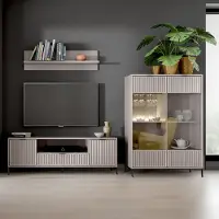 Lomadox Wohnwand Beige LAURO-161 modern mit Rillenoptik 3-teilig