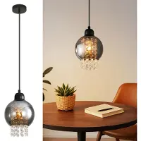 ZMH Pendelleuchte Esstisch Hängelampe Wohnzimmer Esstischlampe Schwarz Glas E27 Hängeleuchte Schlafzimmer 1 Flammig Pendellampe Modern Esszimmerlampe Kristall für Küche Hotel(ohne Leuchtmittel)