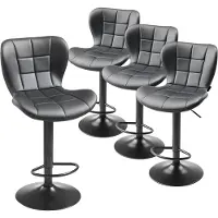 SucceBuy Barhocker 4er-Set aus Kunstleder, drehbarer Bistrohocker mit Rückenlehne und Fußstütze, höhenverstellbarer Küchenhocker für Esszimmer oder Bar, Schwarz, belastbar bis 149,7 kg