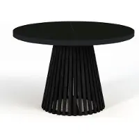 Dekori.Interiors Runder Esstisch Schwarz DOVER 100/150 cm ausziehbar für Esszimmer, mit Lamellen – Industrial/Loft