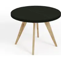 Dekori.Interiors Runder ausziehbarer Esstisch Schwarz LORA 100/200 cm mit Buchenholzgestell in Buche Natur – Skandi, Loft