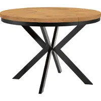 Dekori.Interiors Runder Esstisch Schwarz ENDIK 110/160 cm ausziehbar, Eiche Lancelot mit Ring-Gestell – Industrial, Loft