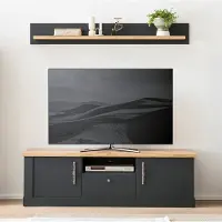 Lomadox 2-tlg Wohnwandset in anthrazit mit Wotan Eiche Nb. im Landhaus Design, B/H/T ca. 158/170/45 cm