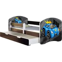 ACMA Jugendbett Kinderbett Junior-Bett Komplett-Set mit Matratze Lattenrost und Rausfallschutz Wenge 04 Rote Auto 180x80 + Bettkasten