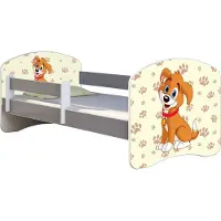 ACMA Jugendbett Kinderbett Junior-Bett Komplett-Set mit Matratze Lattenrost und Rausfallschutz Grau 11 Welpe 160x80