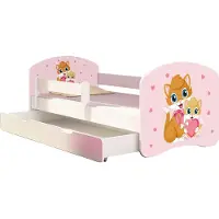ACMA Jugendbett Kinderbett Junior-Bett Komplett-Set mit Matratze Lattenrost und Rausfallschutz Weiß 33 Miezekatzen 160x80 + Bettkasten