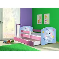 ACMA Jugendbett Kinderbett Junior-Bett Komplett-Set mit Matratze Lattenrost und Rausfallschutz Rosa 26 Elefant 140x70 + Bettkasten
