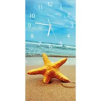Wallario Design Wanduhr bedruckt, Größe 30 x 60 cm, Motiv: Seestern am Strand am Meer