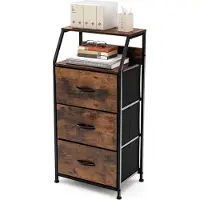 KOMFOTTEU Kommode Aufbewahrungsschrank mit 3 Stoff Schubladen, Stoffschrank Sideboard mit Metallrahmen, Schubladenkommode Regalkommode Industrial für Schlafzimmer Wohnzimmer, vintagebraun