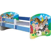 ACMA Jugendbett Kinderbett Junior-Bett Komplett-Set mit Matratze Lattenrost und Rausfallschutz Blau 34 Farm 160x80