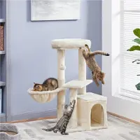 Yaheetech Kratzbaum Katzenbaum 87 cm Kletterbaum mit Aussichtsplattform Liegemulde Katzenhöhle Sisalstämme, Beige