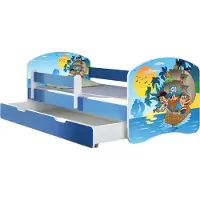 ACMA Jugendbett Kinderbett Junior-Bett Komplett-Set mit Matratze Lattenrost und Rausfallschutz Blau 21 Piraten 180x80 + Bettkasten