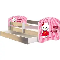 ACMA Jugendbett Kinderbett Junior-Bett Komplett-Set mit Matratze Lattenrost und Rausfallschutz Sonoma 15 Sweet Kitty 160x80 + Bettkasten