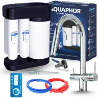 ARI Wasserfilter Set Morion mit 3-Wege Küchenarmatur Slender, Umkehrosmose, herausziehbare Brause, Chrom