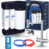 ARI Wasserfilter Set Morion mit 3-Wege Küchenarmatur HighFlex Chrom, Umkehrosmose, Herausziehbare Brause, 360° schwenkbar