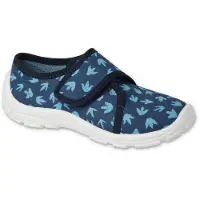 Befado Hausschuhe 974X476 974Y476 FLEXI blau mit Dinospuren, Lederinnensohle 36