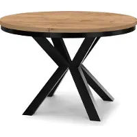 Dekori.Interiors Ausziehbarer runder Esstisch Schwarz RAL 90/190 cm, Eiche Craft Gold mit Ring-Gestell und massiven Buchenholzbeinen – Loft, rustikal