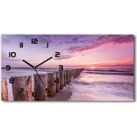 Tulup Wanduhr aus Glas – 60x30 cm - Glasbild - Glasuhr - Gehärtetes Glas - schwarze-zeiger - hölzerne Mole