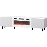 Mirjan 24 TV-Lowboard Pafos 180 mit Kamin, Stilvoll Schlafzimmer Kollektion, TV-Schrank, Modern TV-Kommode (Farbe: Weiß / Schwarz Füße, mit Kamin Weiss)