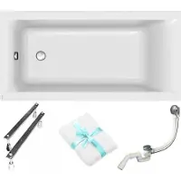 Cersanit | Badewanne - Wanne Rechteckig Larga - 150 x 75 Cm - Mit Siphon Und Füßen - Rechteckige Badewanne - Acrylwanne - Weiß