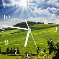Wallario Design Wanduhr Strahlender Sonnenschein aus Echtglas, Größe 20 x 20 cm
