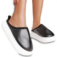 Permani Damen Hausschuhe Plattform Pantoffeln Plüsch Slippper Borello Schwarz Gr.38