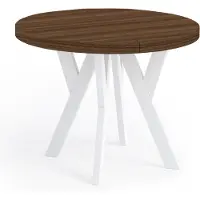 Dekori.Interiors Runder Esstisch Weiß PERO 110/210 cm ausziehbar, Franklin Nuss – Loft-Stil, skandinavisch