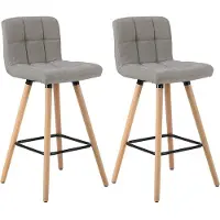 Woltu 2er-Set Barhocker Barstuhl Bistrohocker Tresenhocker mit Lehne und Fußstütze Design Stuhl Massivholz Leinen Hellgrau
