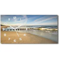 Tulup Wanduhr aus Glas – 60x30 cm - Glasbild - Glasuhr - Gehärtetes Glas - weisse-zeiger - Strand an der Ostsee
