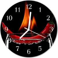 Tulup Glasuhr Wanduhr Küchenuhr Echt-Glas 30fi cm Chili Feuer rot