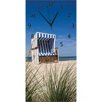 Wallario Design Wanduhr Strandkorb aus Echtglas, Größe 30 x 60 cm