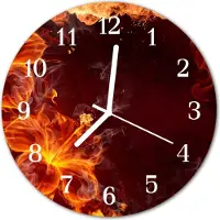 Tulup Glasuhr Wanduhr Küchenuhr Echt-Glas 30fi cm Feuer Blumen orange