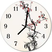 Tulup Glasuhr Wanduhr Küchenuhr Echt-Glas 30fi cm Blumen weiß