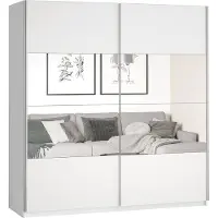 Masseno Schiebetürenschrank BETTINA 180 cm Kleiderschrank Schlafzimmer Schrank 2-türig mit Spiegel Weiß