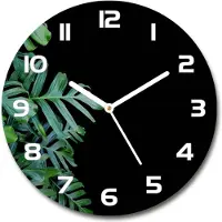 Tulup Wanduhr aus Glas 30fi Glasbild Glasuhr Gehärtetes Glas - weisse-zeiger - monstera