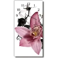 Tulup Glasuhr Wanduhr Küchenuhr Echt-Glas 30x60 Orchidee Mehrfarbig