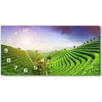 Tulup Wanduhr aus Glas – 60x30 cm - Glasbild - Glasuhr - Gehärtetes Glas - weisse-zeiger - Tee Plantage