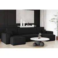 Fun-Möbel Wohnlandschaft Schlafsofa Sofa MARIS Stoff Poso Schwarz