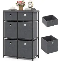 KOMFOTTEU Kommode mit 6/9 ausziehbaren und klappbaren Schubladen, Schubladenschrank aus Stoff mit Metallrahmen, Stoffkommode für Wohnzimmer, Büro, Studie, Grau (1, Mit 6 Schubladen)