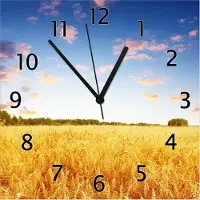 Wallario Design Wanduhr Weizenfeld unter blauem Himmel aus Echtglas, Größe 30 x 30 cm