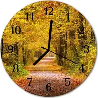 Tulup Glasuhr Wanduhr Küchenuhr Echt-Glas 30fi cm Pfad Wald gelb