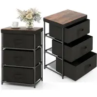 KOMFOTTEU Kommode mit 3 herausnehmbaren & faltbaren Schubladen, Aufbewahrungsmöbel aus Stoff, robuster Metallrahmen, ideal für Schlafzimmer, Wohnzimmer, Büro, Studie (Schwarz, 2 Stück)
